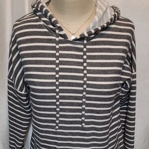 Beyond Yoga Charcoal and White Striped Hoodie